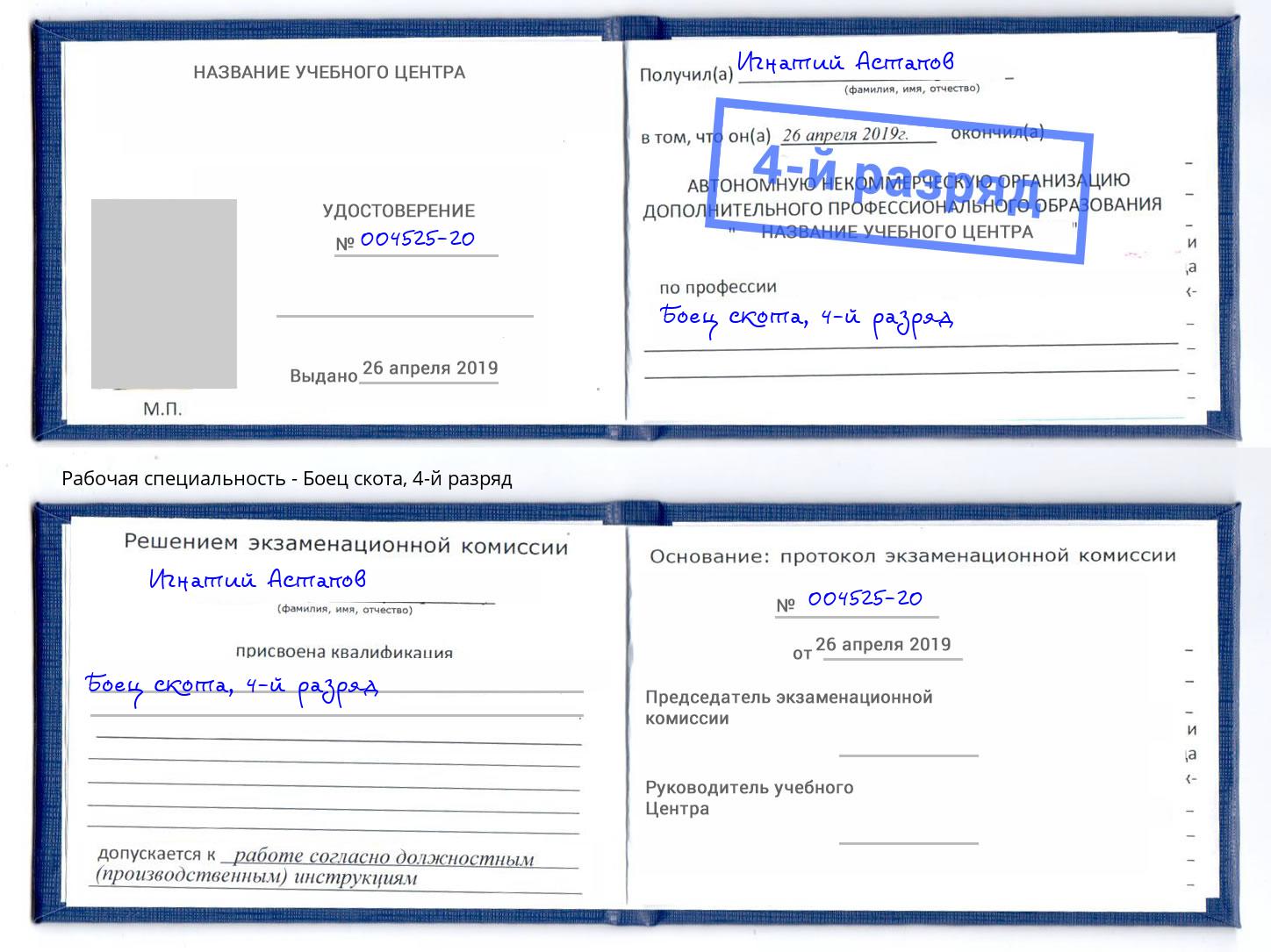 корочка 4-й разряд Боец скота Железногорск (Курская обл.)