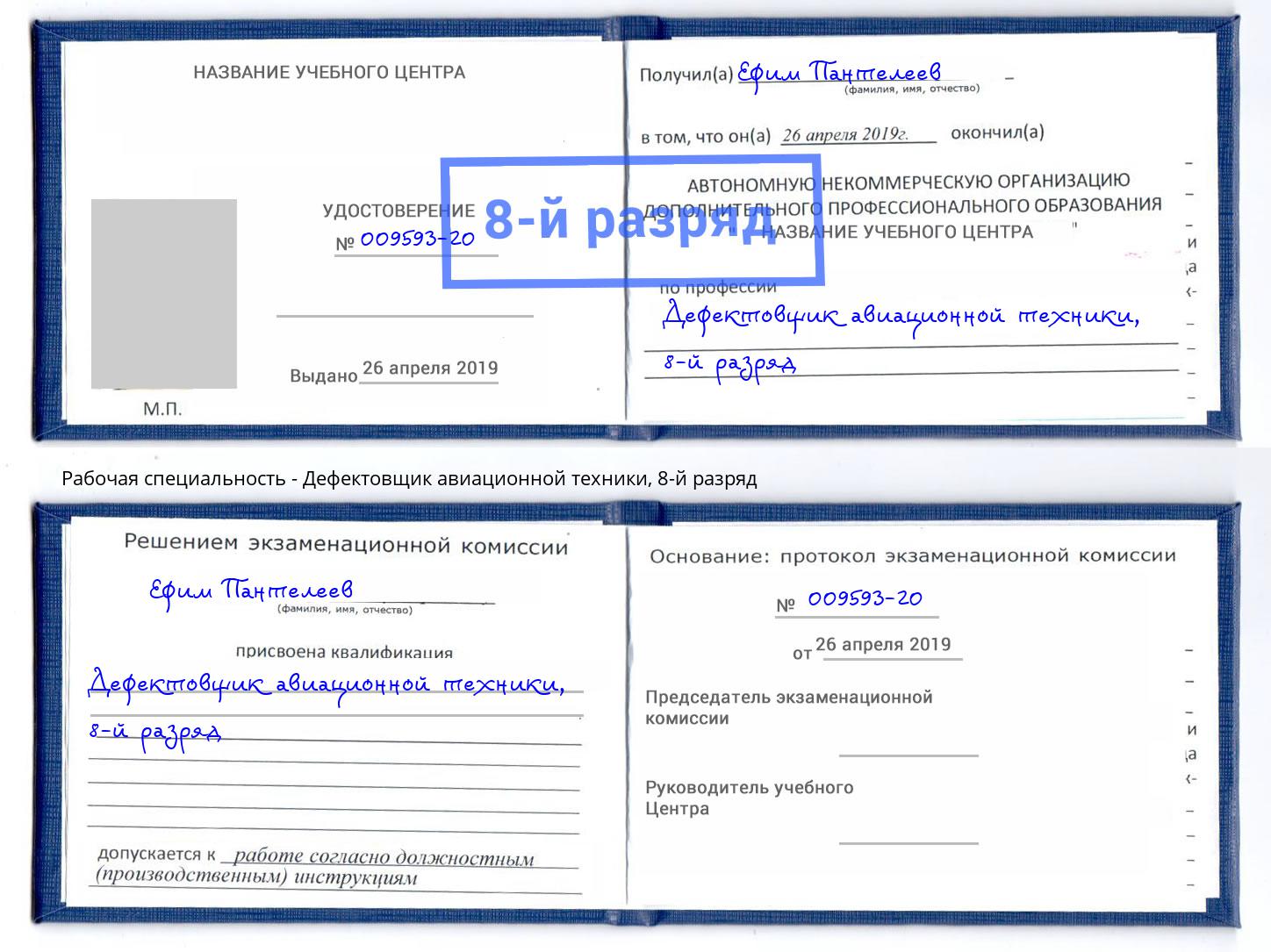 корочка 8-й разряд Дефектовщик авиационной техники Железногорск (Курская обл.)