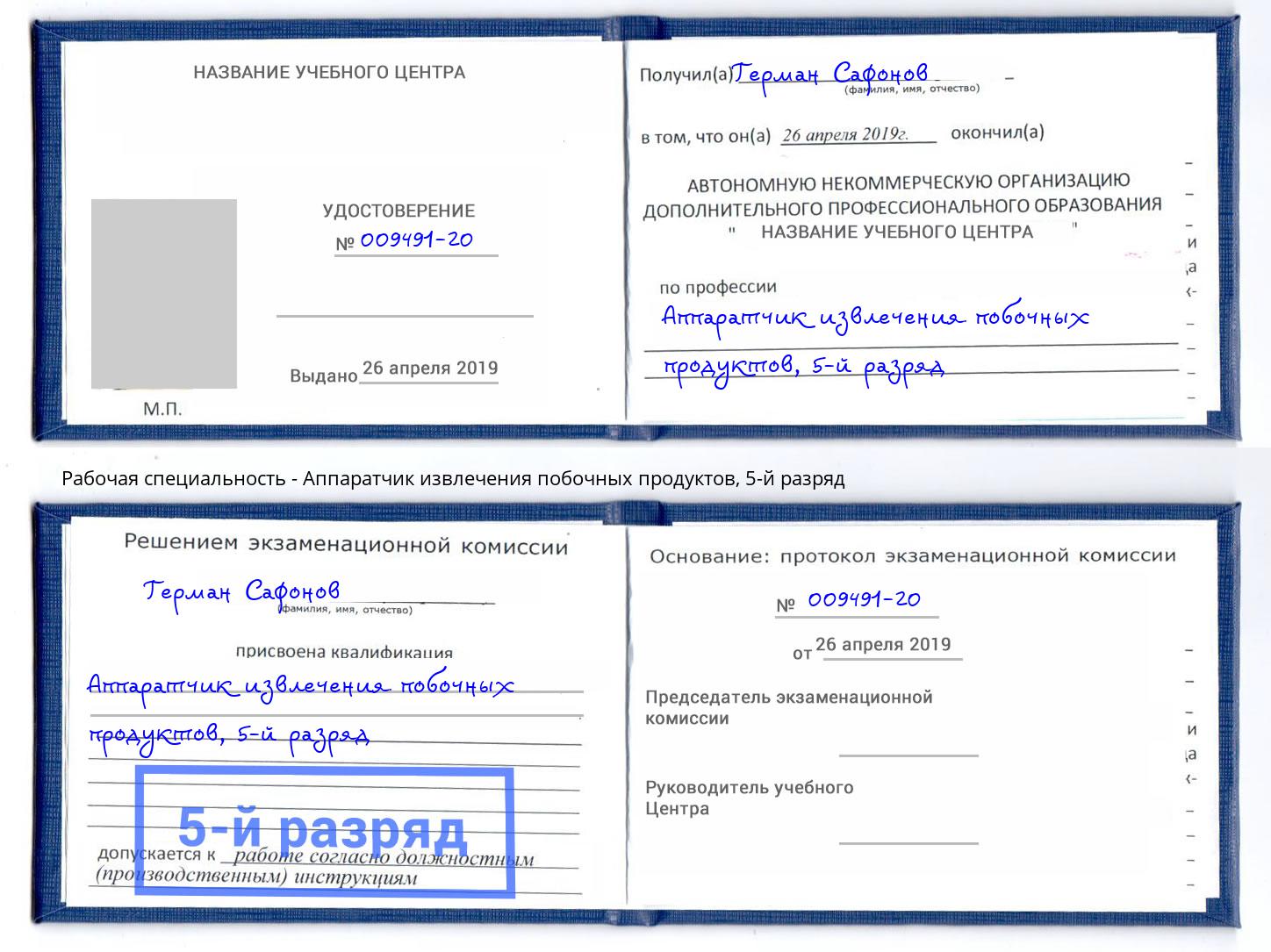 корочка 5-й разряд Аппаратчик извлечения побочных продуктов Железногорск (Курская обл.)