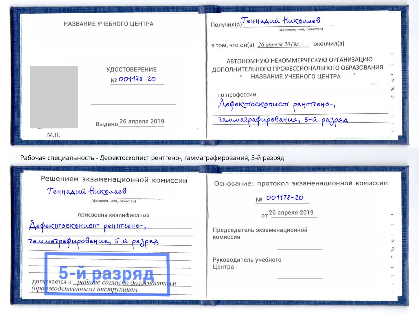 корочка 5-й разряд Дефектоскопист рентгено-, гаммаграфирования Железногорск (Курская обл.)