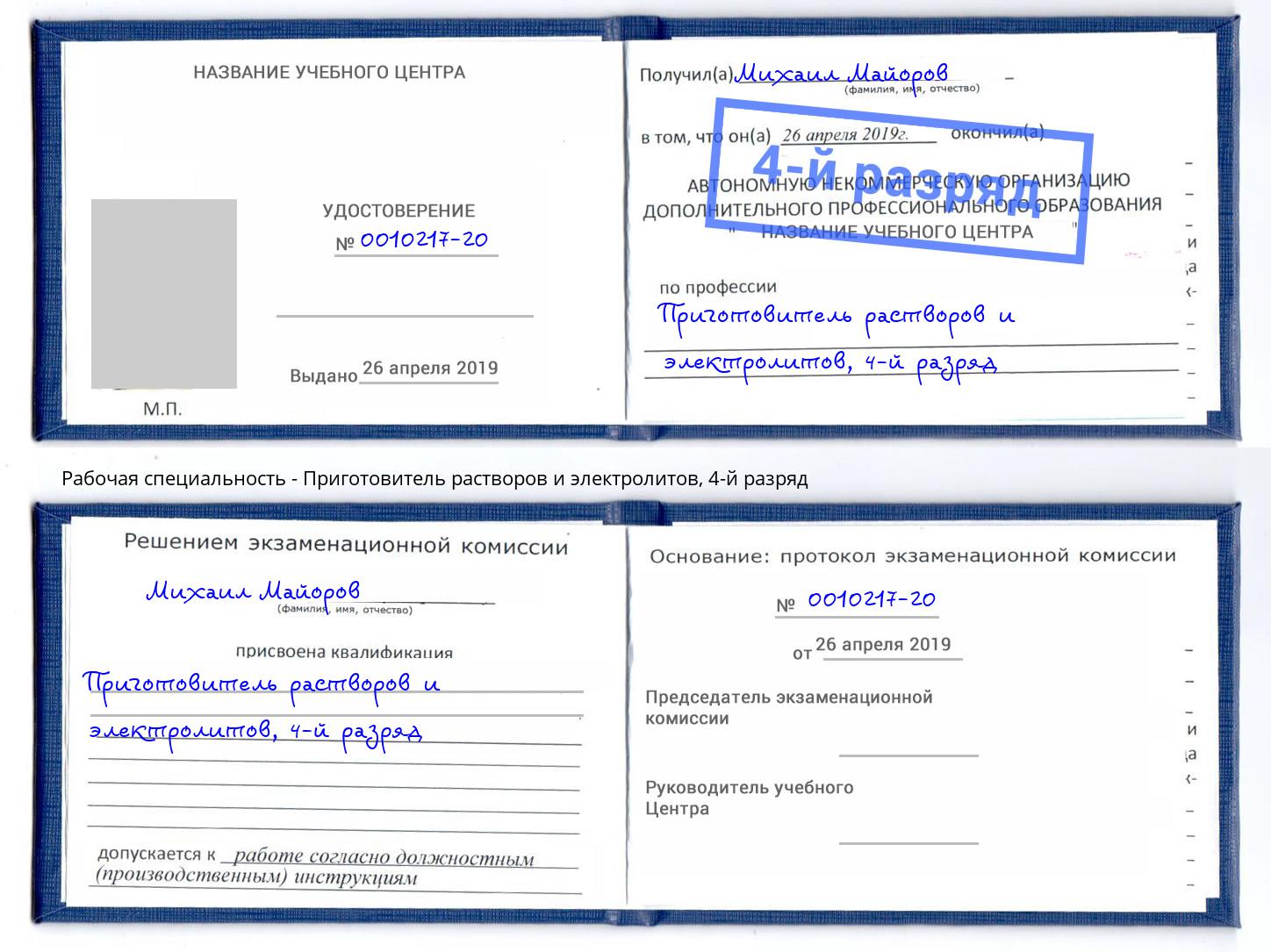 корочка 4-й разряд Приготовитель растворов и электролитов Железногорск (Курская обл.)