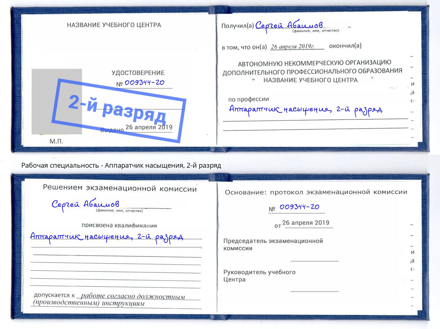 корочка 2-й разряд Аппаратчик насыщения Железногорск (Курская обл.)