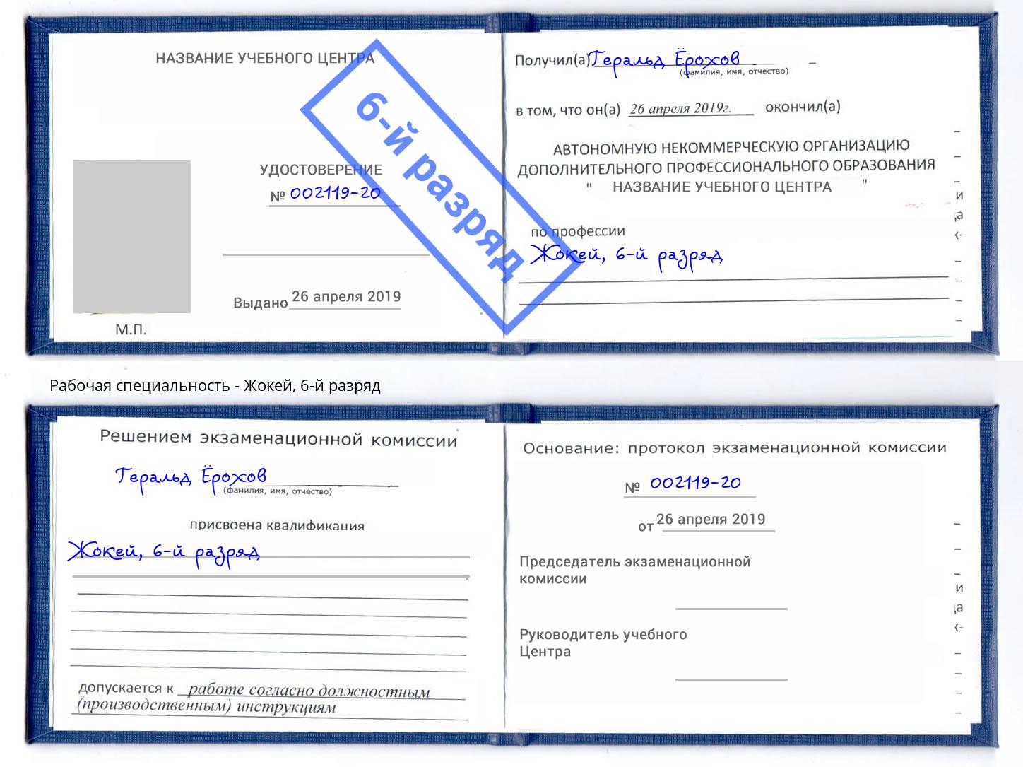 корочка 6-й разряд Жокей Железногорск (Курская обл.)