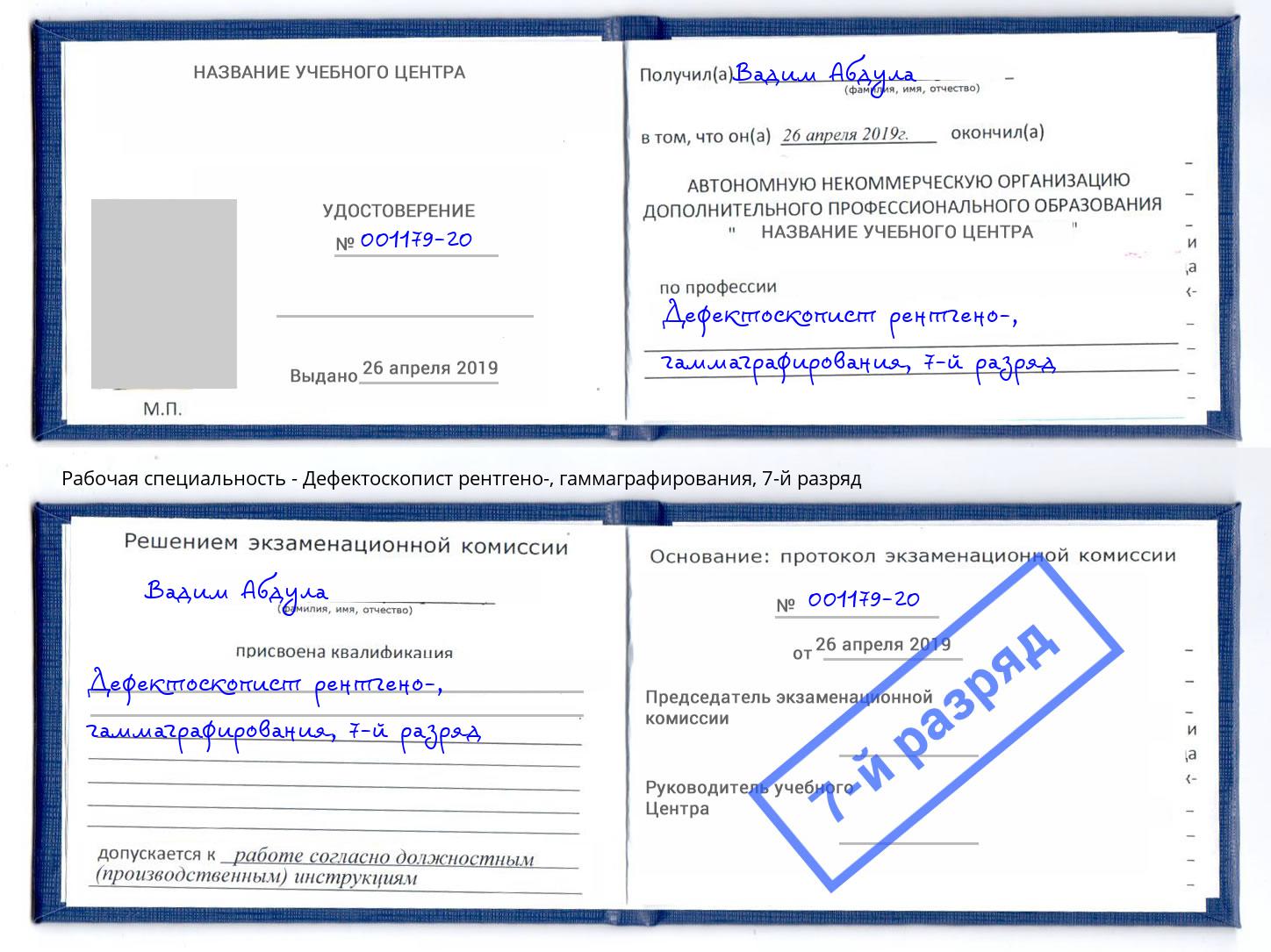 корочка 7-й разряд Дефектоскопист рентгено-, гаммаграфирования Железногорск (Курская обл.)
