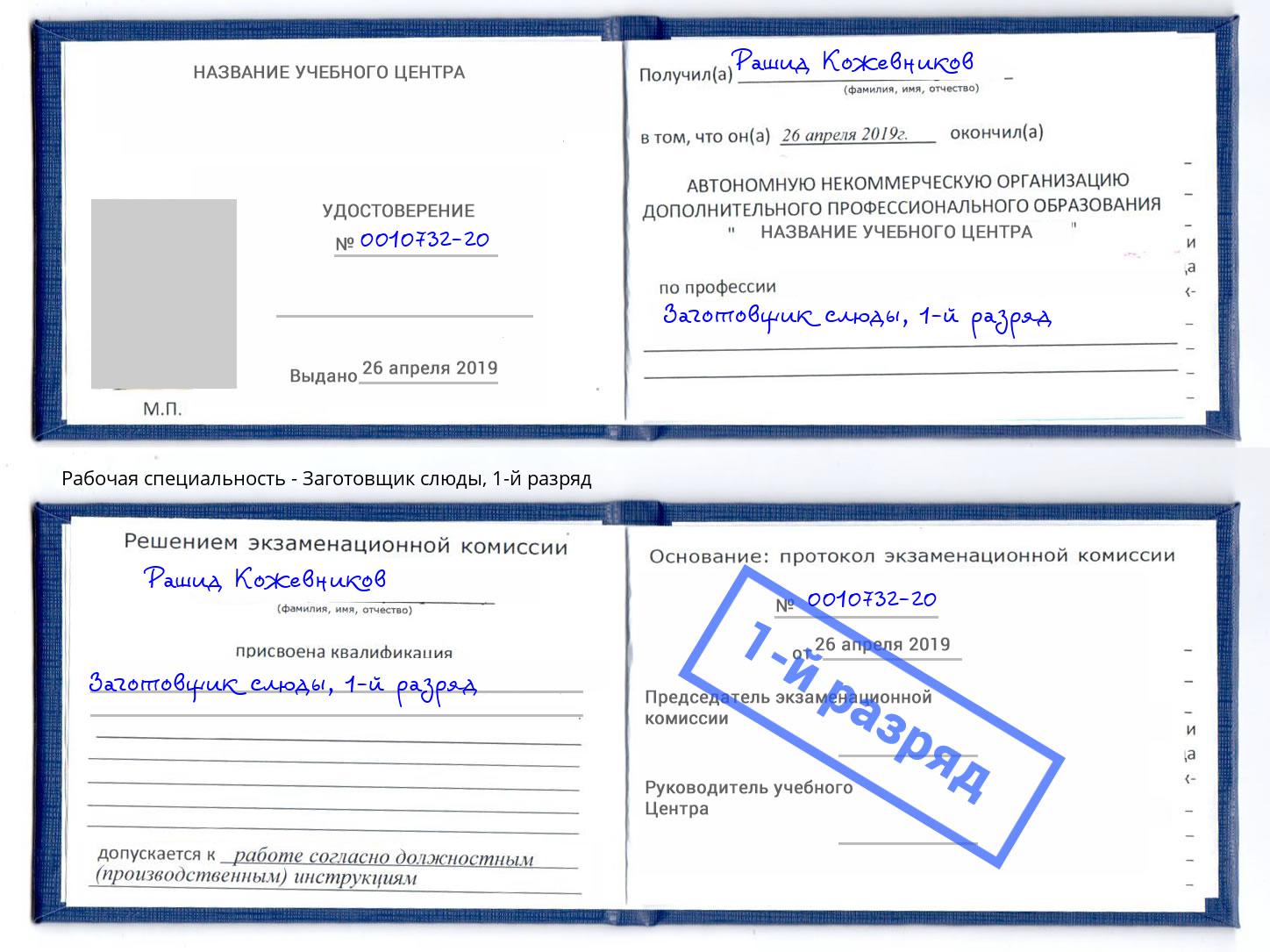 корочка 1-й разряд Заготовщик слюды Железногорск (Курская обл.)