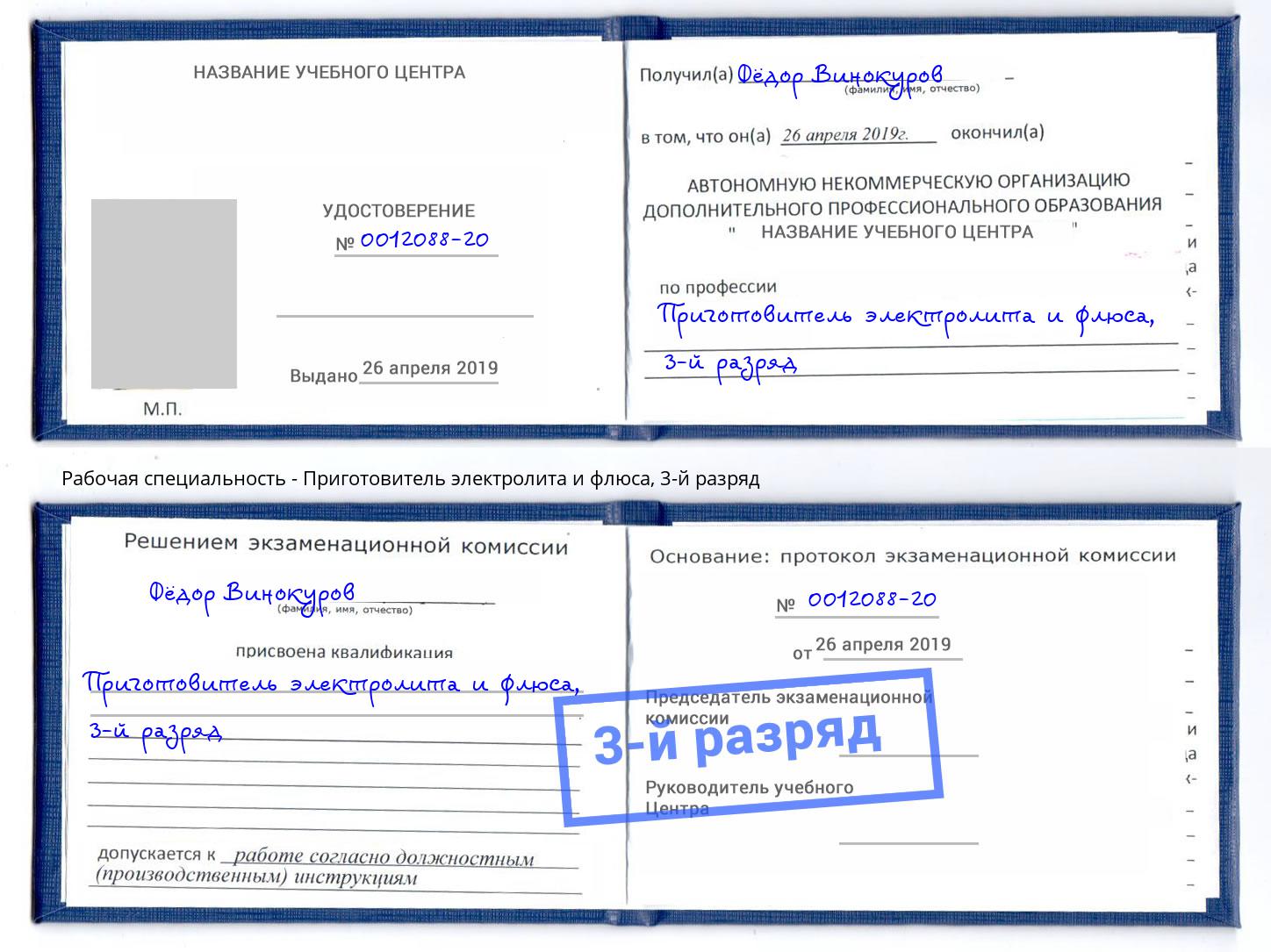 корочка 3-й разряд Приготовитель электролита и флюса Железногорск (Курская обл.)