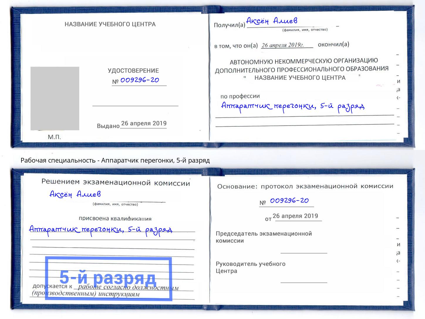 корочка 5-й разряд Аппаратчик перегонки Железногорск (Курская обл.)