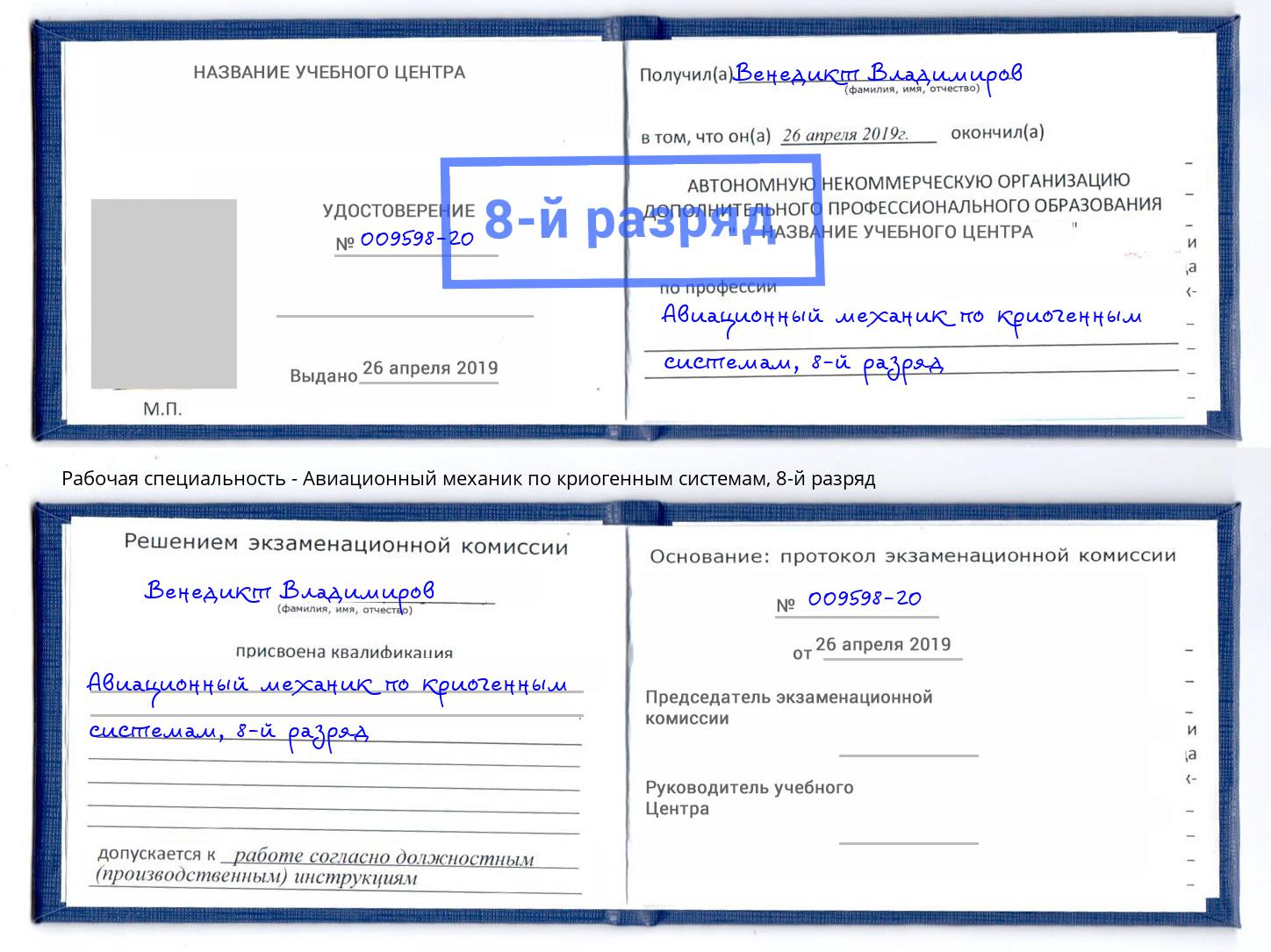 корочка 8-й разряд Авиационный механик по криогенным системам Железногорск (Курская обл.)